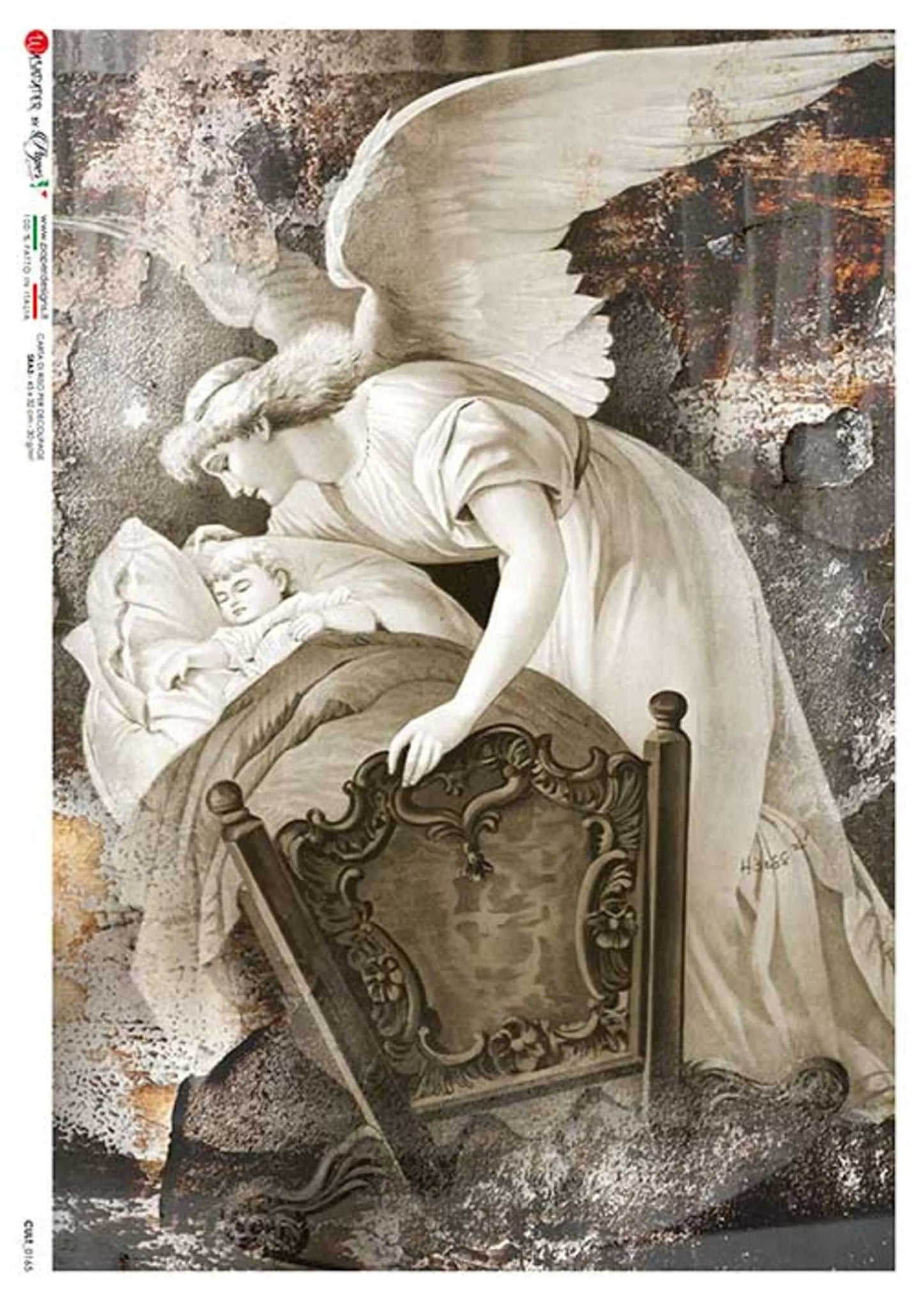 Paper Designs, Rice Paper, Decoupage, Celestial Angel 2, Watching, Baby, PD CULT-0165 A4 Designed in Italy Paper Designs