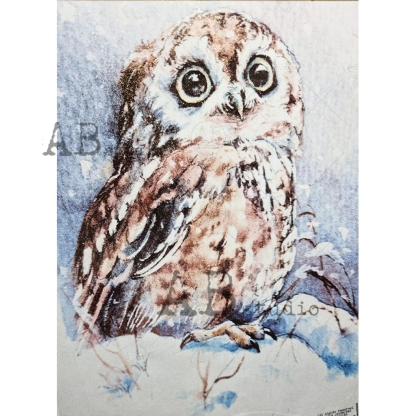 AB Studio Gold Color Gilded Rice Paper for Decoupage, Baby, Owl, Portrait, A4 1572, 8.27 X 11.69" Imported Poland