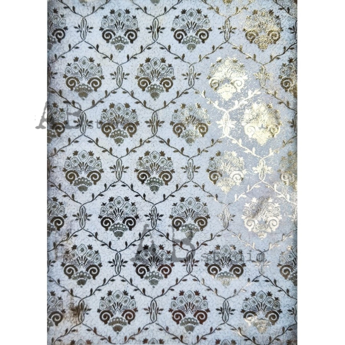 AB Studio Shabby Chic Vintage Style Gold Gilded Rice Paper for Decoupage, Wallpaper, Background, 1529, A4 8.27 X 11.69 Imported Poland