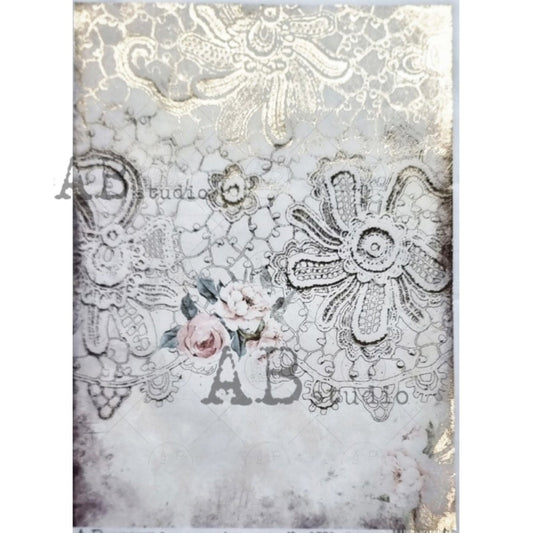 AB Studio Shabby Chic Vintage Style Gold Gilded Rice Paper Decoupage, Wallpaper, Background, Lace, 1501 A4 8.27 X 11.69 Imported Poland