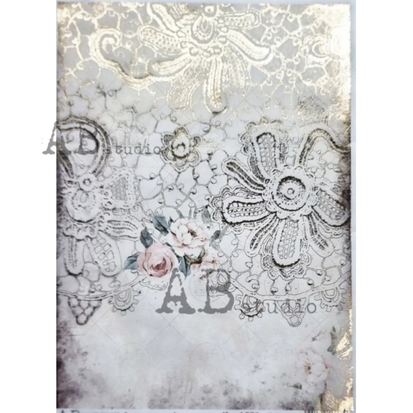 AB Studio Shabby Chic Vintage Style Gold Gilded Rice Paper Decoupage, Wallpaper, Background, Lace, 1501 A4 8.27 X 11.69 Imported Poland AB Studio