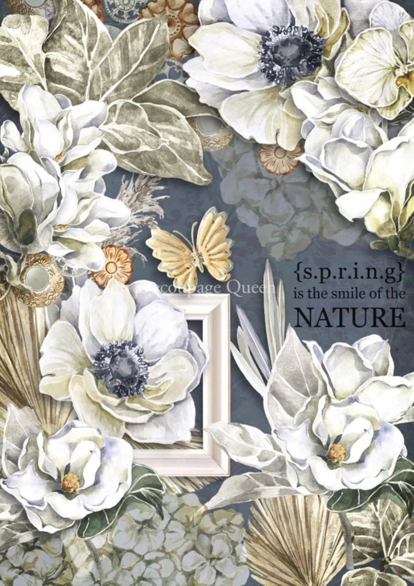 Decoupage Queen, Sugar Magnolia, DQRP 0410, A4 Size: A4 - 8.3" X 11.7" Rice Paper, 2023 Spring Release Decoupage Queen
