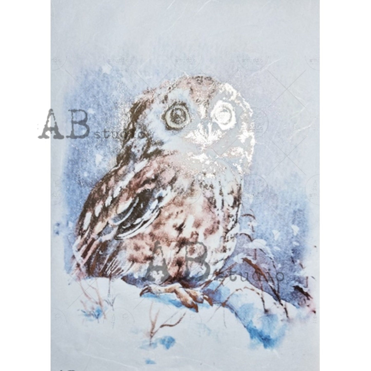 AB Studio Gold Color Gilded Rice Paper for Decoupage, Baby, Owl, Portrait, A4 1572, 8.27 X 11.69" Imported Poland