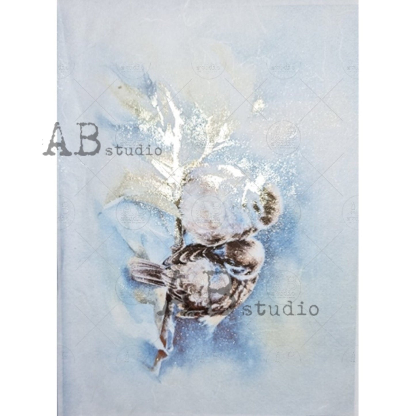 AB Studio Gold Color Gilded Rice Paper for Decoupage, Love, Birds, A4 1571, 8.27 X 11.69" Imported Poland