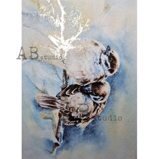 AB Studio Gold Color Gilded Rice Paper for Decoupage, Love, Birds, A4 1571, 8.27 X 11.69" Imported Poland