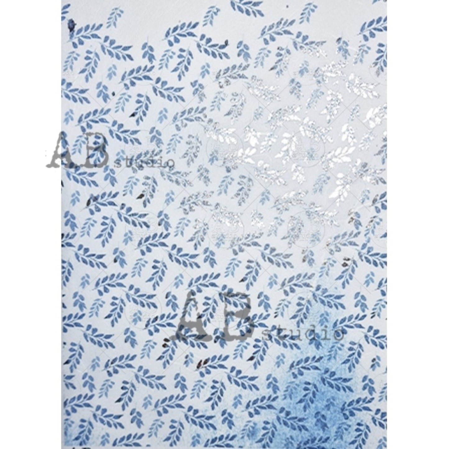 AB Studio Shabby Chic Blue Leaves, Gilded Rice Paper for Decoupage, Wallpaper, Background, 1563, A4 8.27 X 11.69 Imported Poland