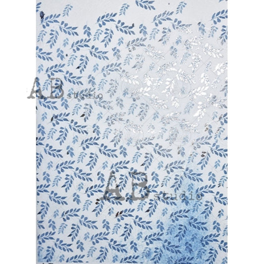 AB Studio Shabby Chic Blue Leaves, Gilded Rice Paper for Decoupage, Wallpaper, Background, 1563, A4  8.27 X 11.69 Imported Poland