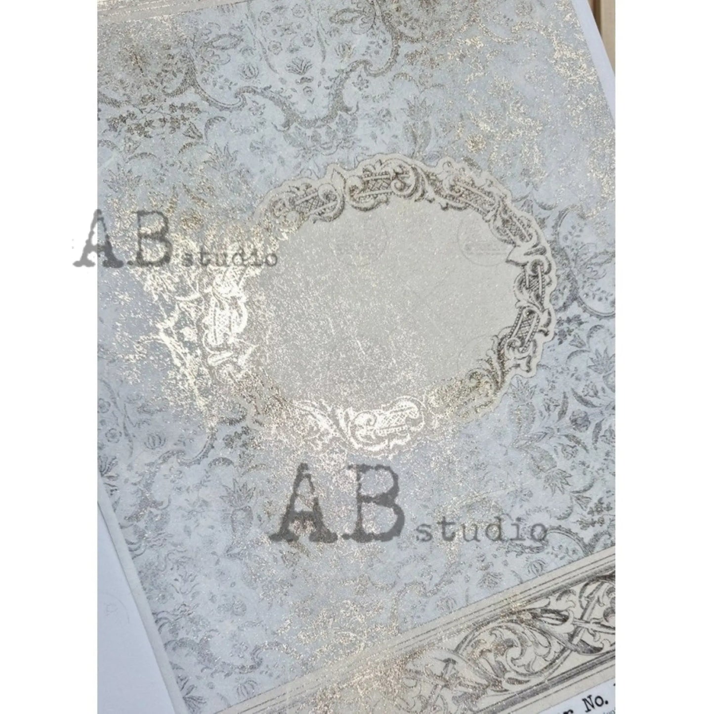 AB Studio Shabby Chic Vintage Style Blue, Gold Gilded Rice Paper for Decoupage, Wallpaper, Frame, 1532, A4 8.27 X 11.69 Imported Poland AB Studio