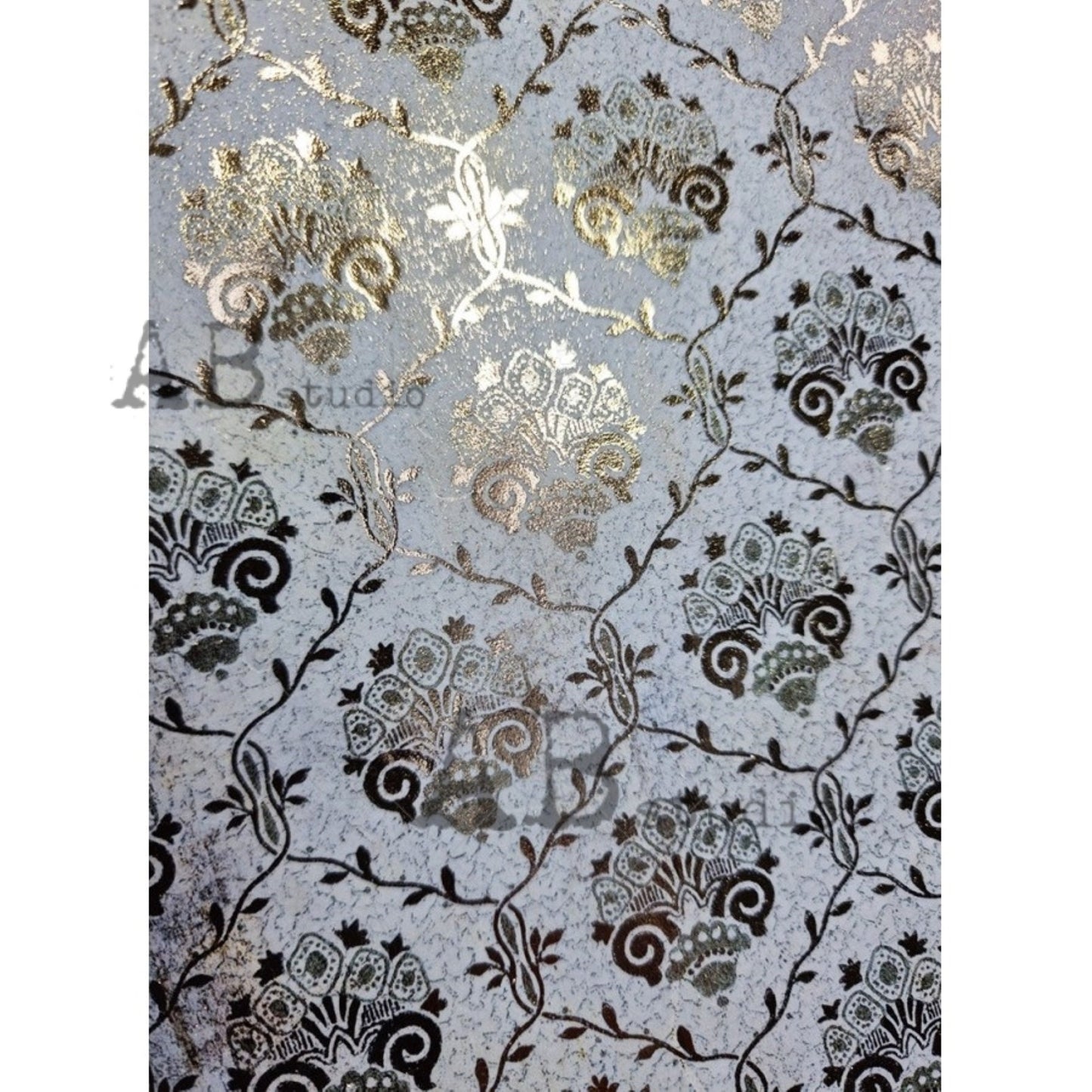 AB Studio Shabby Chic Vintage Style Gold Gilded Rice Paper for Decoupage, Wallpaper, Background, 1529, A4 8.27 X 11.69 Imported Poland