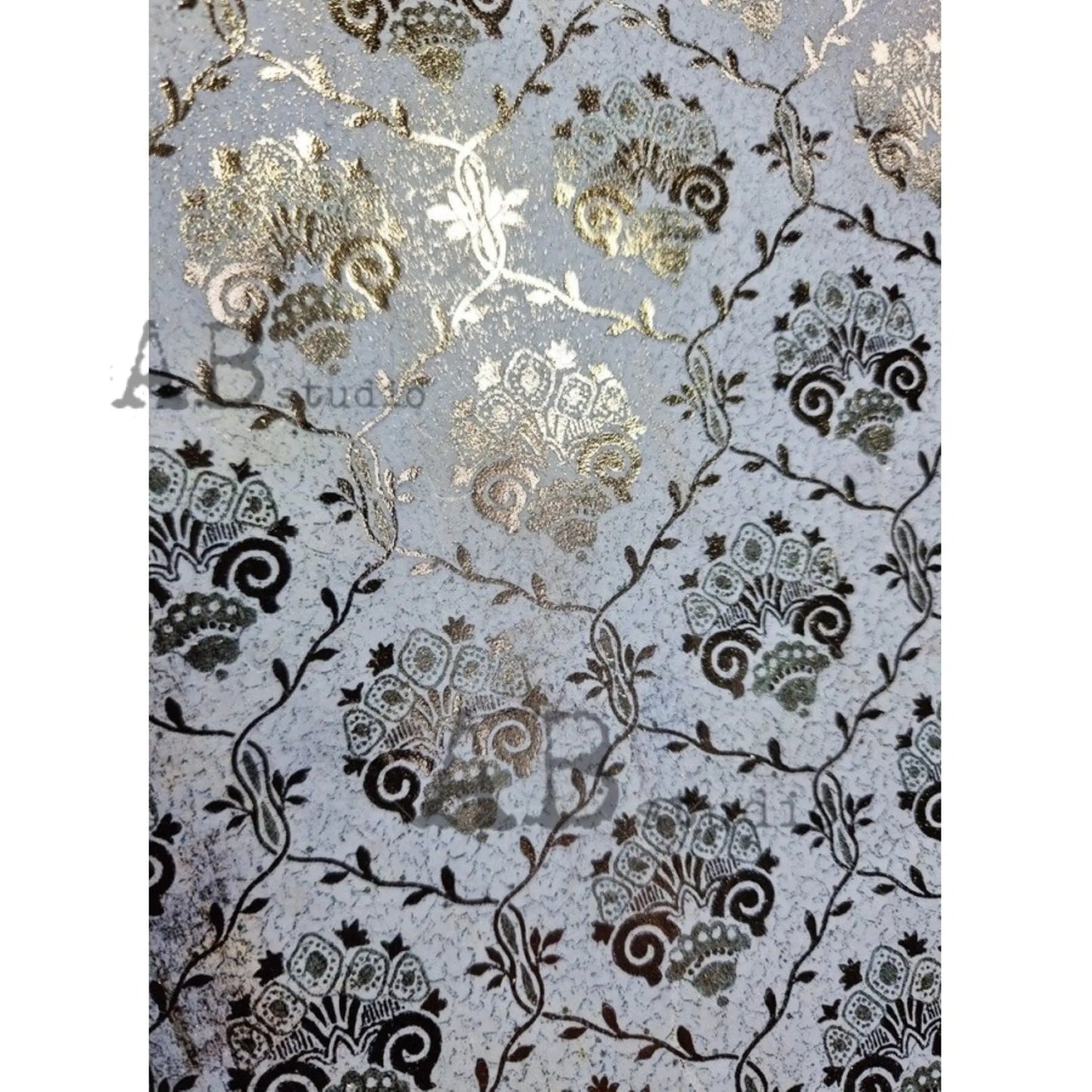 AB Studio Shabby Chic Vintage Style Gold Gilded Rice Paper for Decoupage, Wallpaper, Background, 1529, A4 8.27 X 11.69 Imported Poland AB Studio