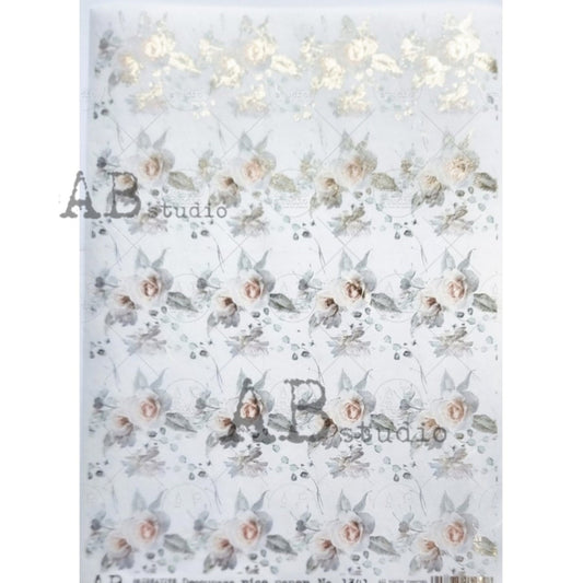 AB Studio Shabby Chic Pink Roses, Gold Gilded Rice Paper for Decoupage, Background, Wallpaper, 1510, A4  8.27 X 11.69 Imported Poland