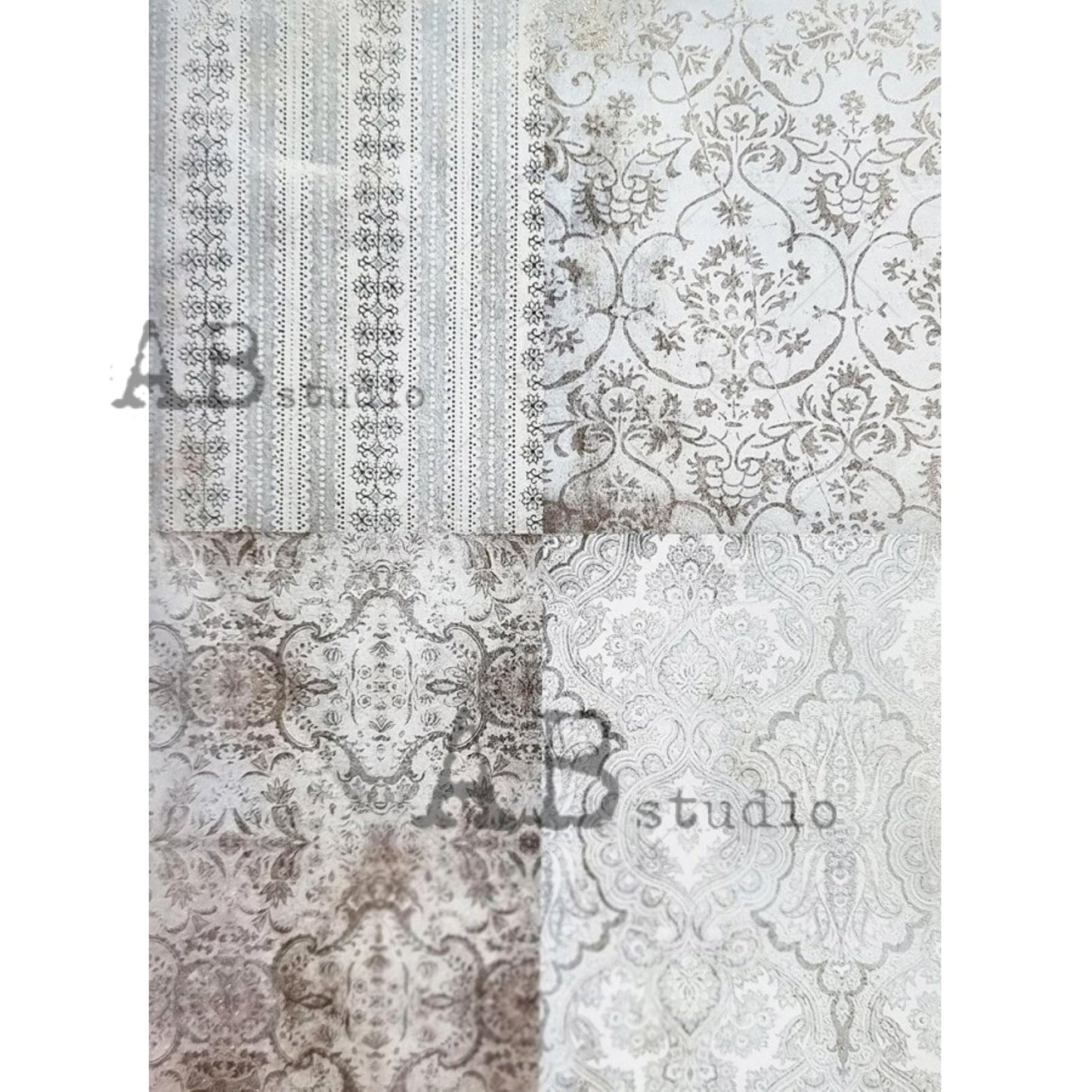 AB Studio Shabby Chic Vintage Style Silver Gilded Rice Paper Decoupage, Wallpaper, Background, Squares, 1504 A4 8.27 X 11.69 Imported Poland