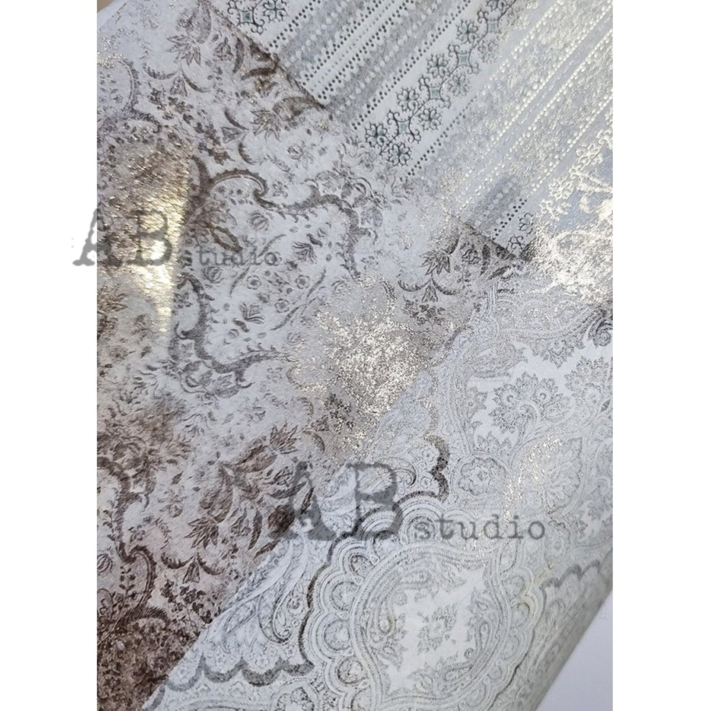 AB Studio Shabby Chic Vintage Style Silver Gilded Rice Paper Decoupage, Wallpaper, Background, Squares, 1504 A4 8.27 X 11.69 Imported Poland