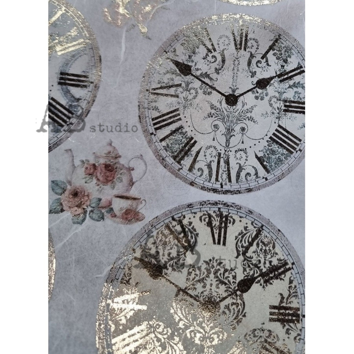 AB Studio Gold Color Gilded Rice Paper for Decoupage, Clocks, Flowers, Rounds, A4 1505, 8.27 X 11.69" Imported Poland