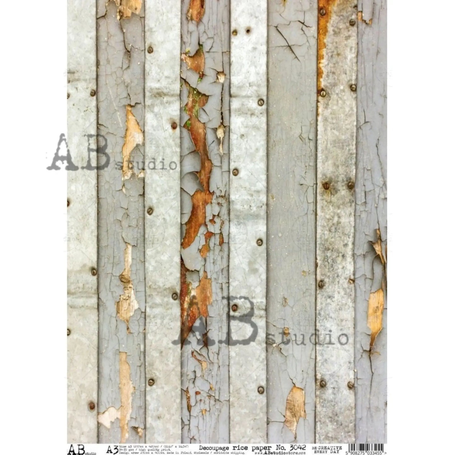 AB Studio Distressed Vintage Wood Panel, Boards, 3042, A3, 11.7 in x 16.5 inches Rice Paper for Decoupage Imported from Poland AB Studio