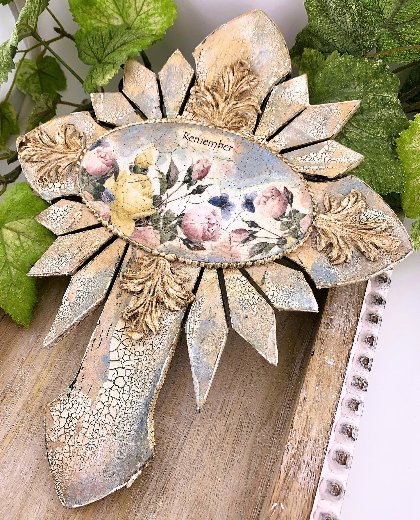 Handcrafted Mixed Media Shabby Chic Cross, Remember, Vintage Style, Decoupage, Antique Style Cross Panel, Laser Cut MDF, Plaque