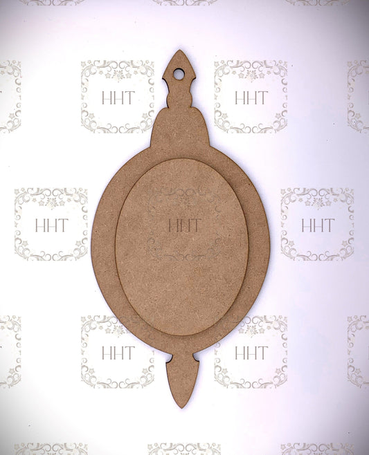 Laser Cut MDF Vintage Style Christmas Pendant Ornament Base Blank with center overlay 2 piece, Decoupage, Mixed Media 9 x4.5 in, 1/8"