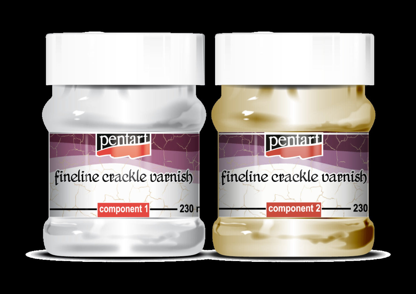 Pentart, Fineline Crackle Varnish, 2 component set, Crackle Medium, 2 Step for Fine line cracks, Aged Effect, Distressed, Antique Appearance