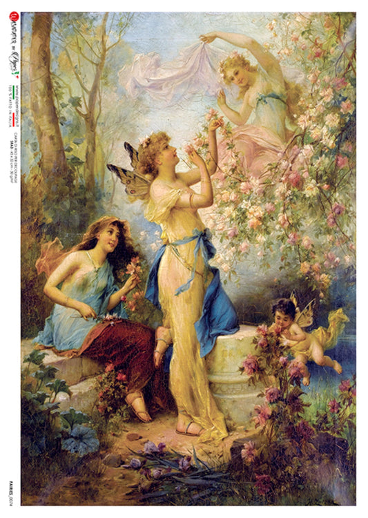Paper Designs, Fairies, Shabby Chic, Vintage Painting, Rice Paper for Decoupage, Mixed  Media, 0074 A4 Size: A4 - 8.3" X 11.7"