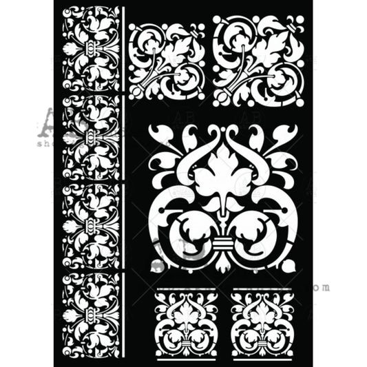 AB Studio Laser Cut Stencil ID-381, 20x20 cm, Vintage, Ornaments, Squares