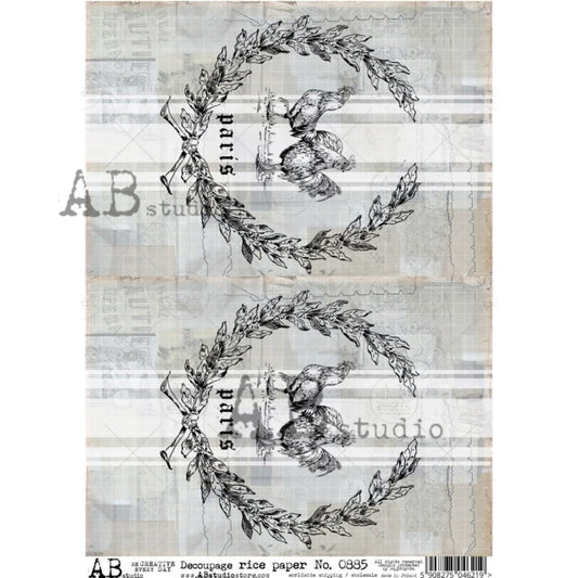 AB Studio Shabby Chic, Hens, Chickens, Paris, Feed sack, #885, A4 - 8.27 X 11.69 inches Rice Paper for Decoupage Imported from Poland