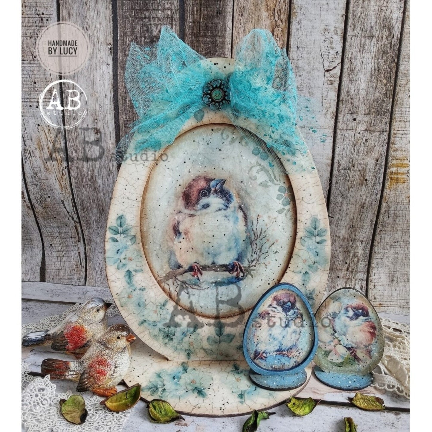 AB Studio Shabby Chic, Blue, White Flowers, Bouquets, 1359 Size: A4 - 8.27 X 11.69 inches Rice Paper for Decoupage Imported from Poland