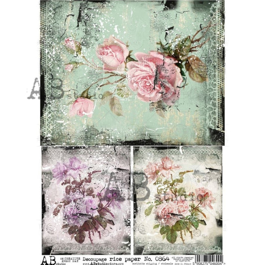 AB Studio Vintage, Shabby Chic, Roses, Flowers, #864 Size: A4 - 8.27 X 11.69 inches Rice Paper for Decoupage Imported from Poland