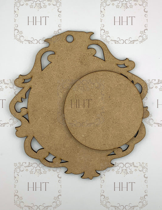 Laser Cut MDF Vintage Style Christmas Pendant Ornament Base, Blank, 2-piece Set for Decoupage, Crafts, Mixed Media, 9 x 4.5 in, 1/8