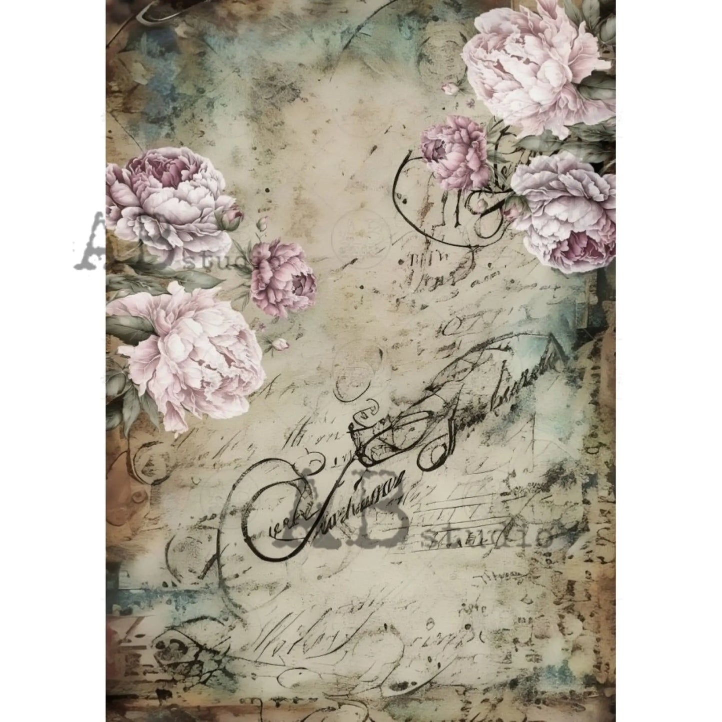 AB Studio, Rice Paper for Decoupage, Romantic Rice Paper, Vintage Style, Shabby Chic, Lace, Roses, Wallpaper, 1807, A4 - 8.27 X 11.69 AB Studio
