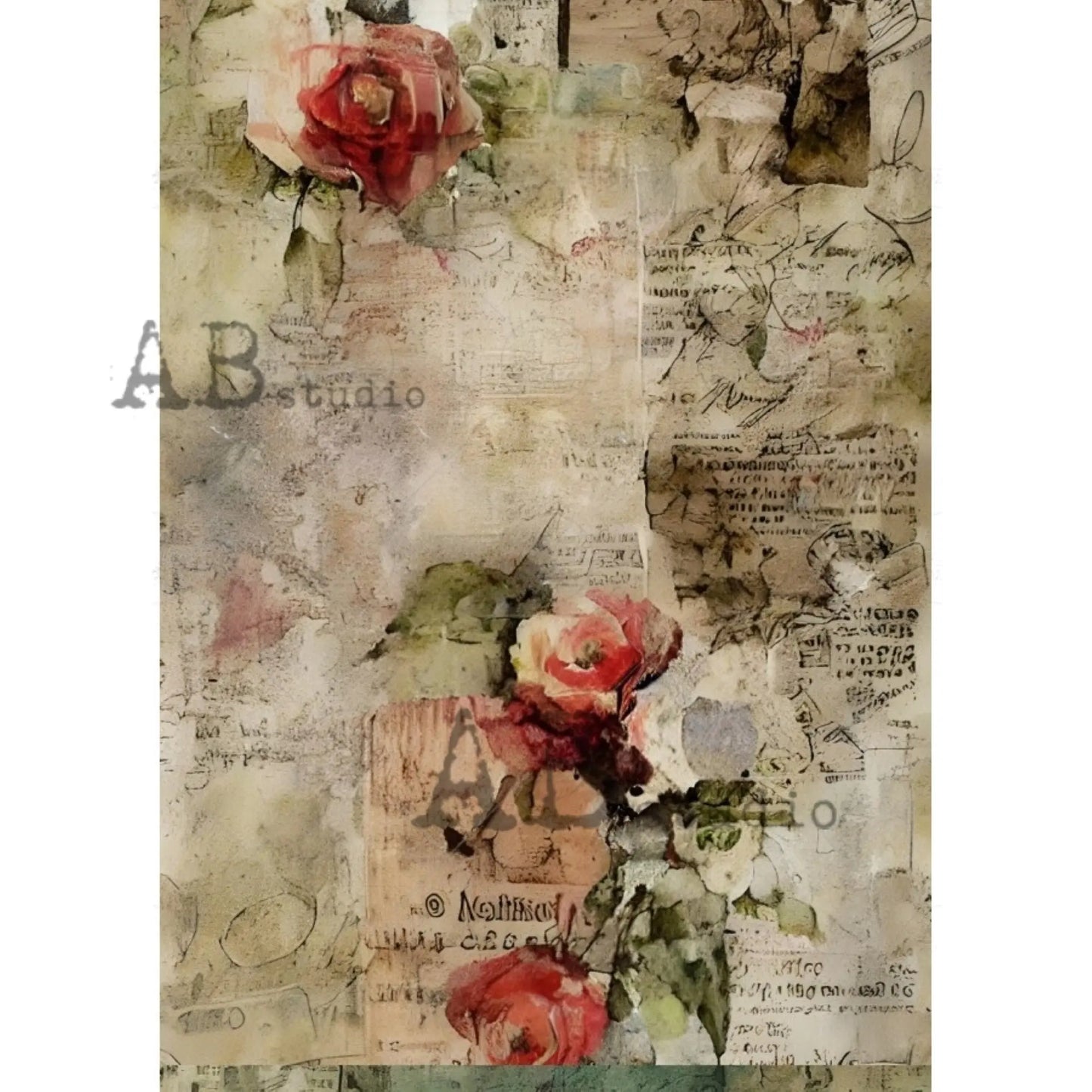 AB Studio, Rice Paper for Decoupage, Romantic Rice Paper, Vintage Style, Shabby Chic, Lace, Roses, Wallpaper, 1805, A4 - 8.27 X 11.69 AB Studio