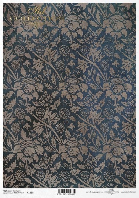ITD Collection Rice Paper for Decoupage R1868 Size A4 - 210x297 mm, 8.27x11.7 wallpapers, backgrounds, art deco, William Morris inspirations