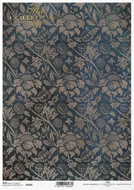 ITD Collection Rice Paper for Decoupage R1868 Size A4 - 210x297 mm, 8.27x11.7 wallpapers, backgrounds, art deco, William Morris inspirations ITD Collection