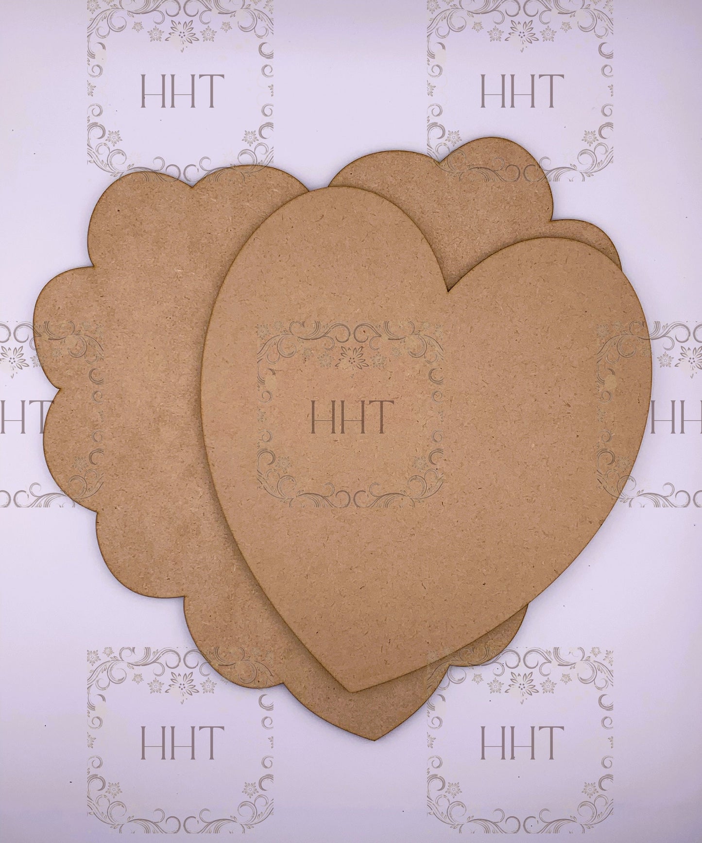 Laser Cut MDF, Large, Heart, Plaque, Panel, Scalloped Edge, Overlay, Blank, Base, Craft, 2 pc, Decoupage, Mixed Media, 10 x 10 , 1/8"