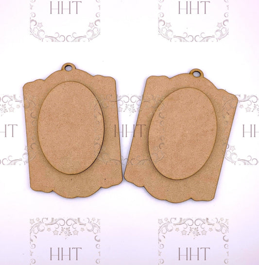 Laser Cut MDF, Wood, Decorative, Gift Tags, Ornaments, Center Overlay, Set of 2, Decoupage, Mixed Media, 3.5 x 5 in, 1/8 inch, 4 pieces
