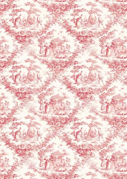 Calambour Design, BigSmall Collection, Shabby Chic, Toile, Red, White, Wallpaper, Background, TJ01, Rice Paper, Decoupage 32x45cm 12.5x17in