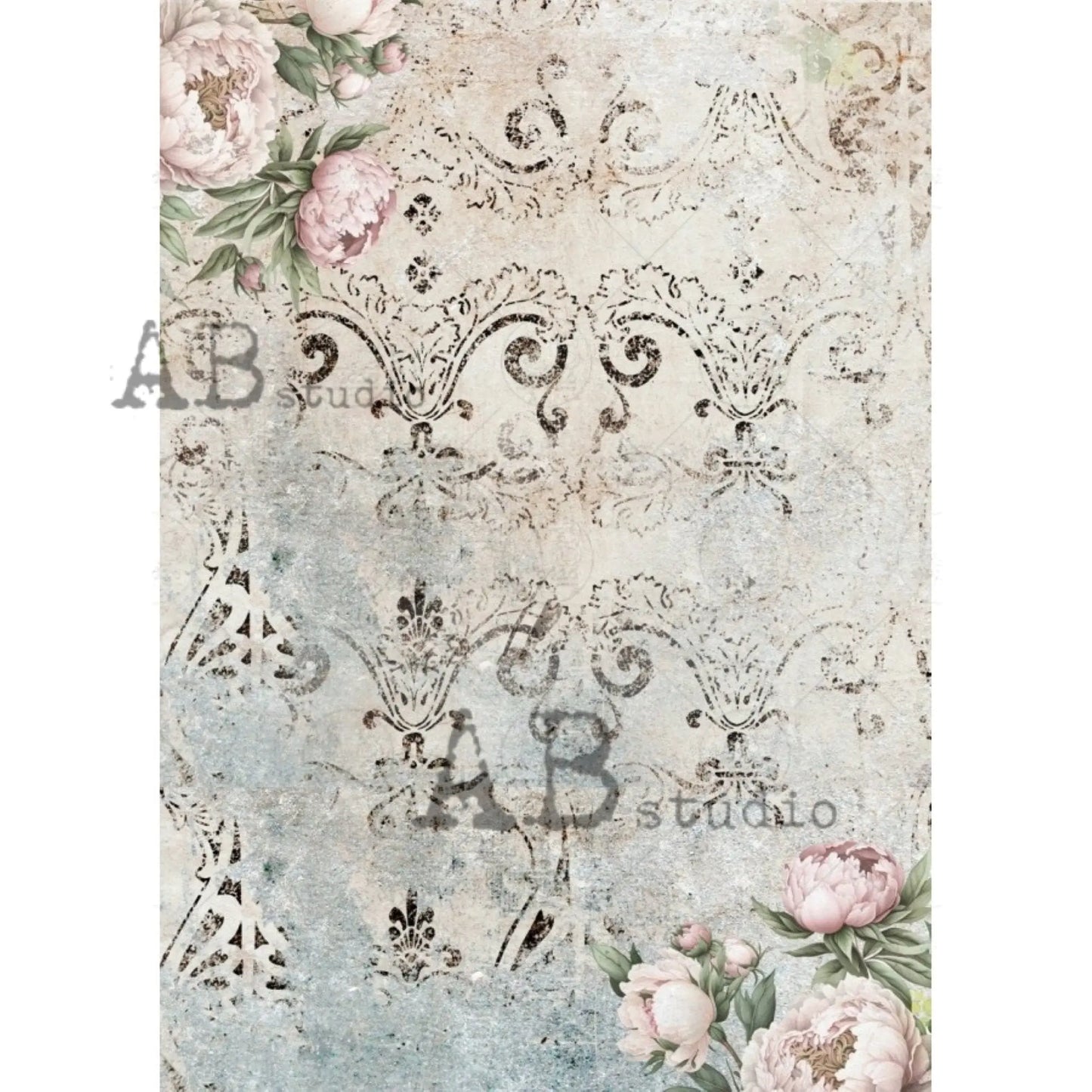 AB Studio, Rice Paper for Decoupage, Romantic Rice Paper, Vintage Style, Shabby Chic, Lace, Roses, Wallpaper, 1822, A4 - 8.27 X 11.69 AB Studio