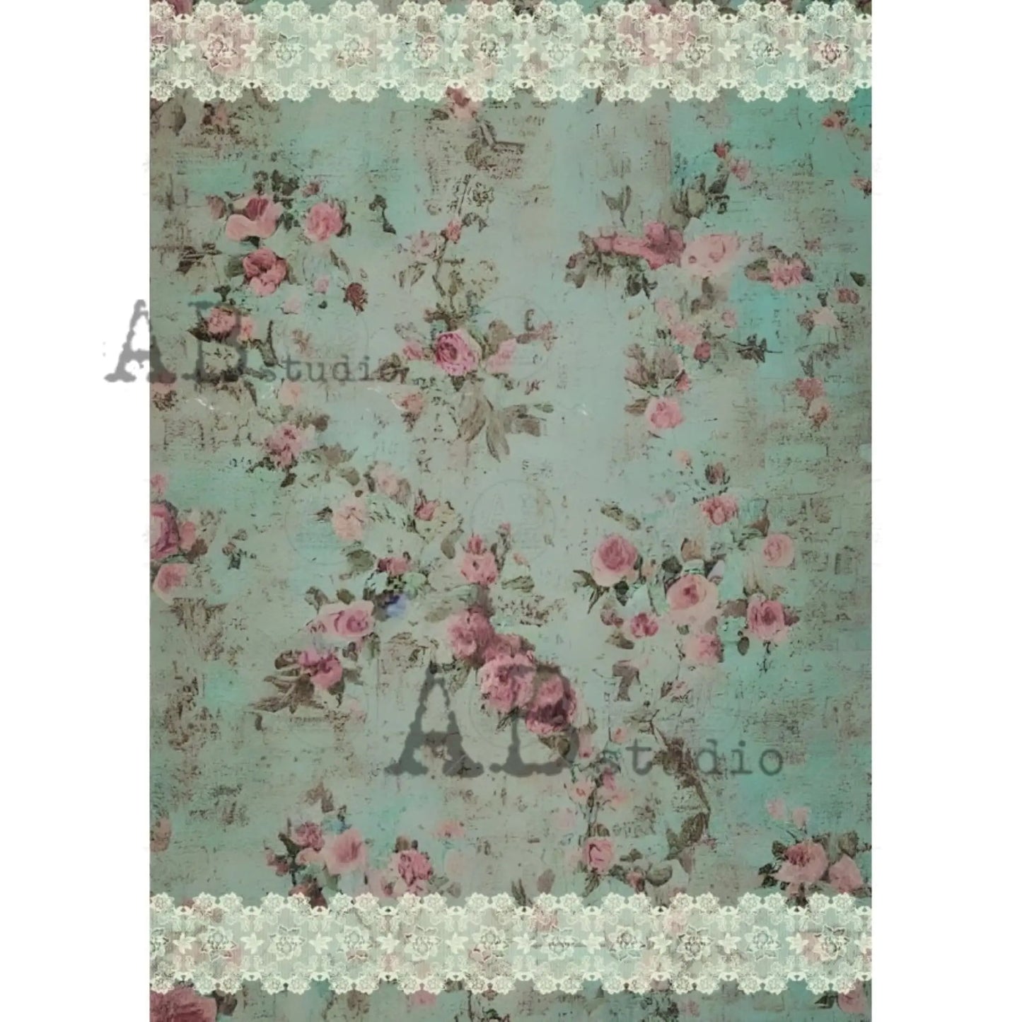 AB Studio, Rice Paper for Decoupage, Romantic, Lace, Roses, Shabby Chic, Vintage, Wallpaper, 1794, A4 8.27 X 11.69 Imported Poland AB Studio