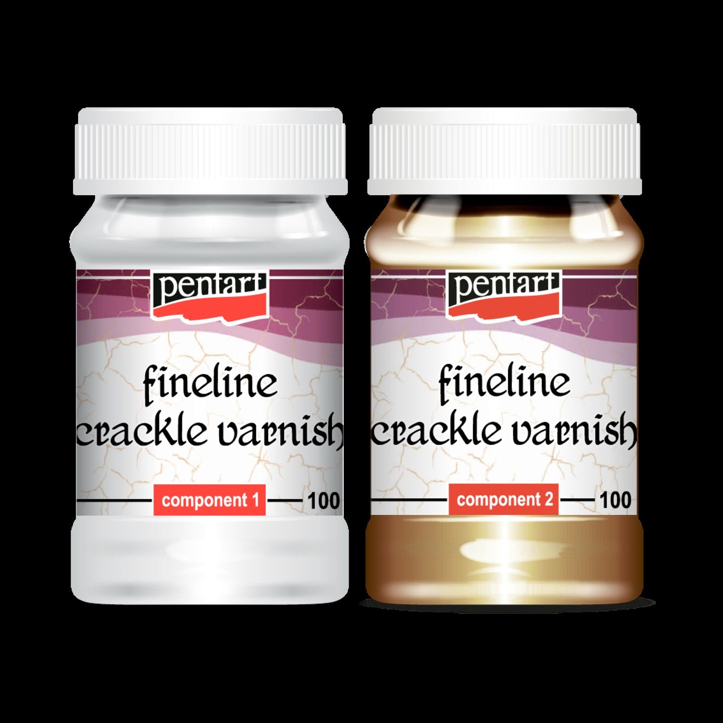 Pentart, Fineline Crackle Varnish, 2 component set, Crackle Medium, 2 Step for Fine line cracks, Aged Effect, Distressed, Antique Appearance