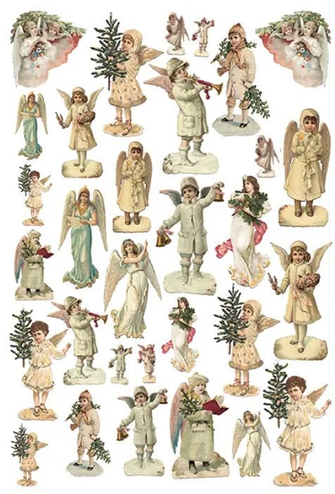 Calambour Design, Big Small Collection, Christmas, Shabby Chic, Angels, White, EASY 197, Decoupage Classic Paper, Acid Free, 27 x 19 inches