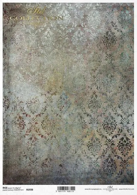 ITD Collection Rice Paper for Decoupage R1938 Size A4 - 210x297 mm, 8.27x11.7 inch Gothic, wallpaper motifs, wallpapers, backgrounds, Damask ITD Collection