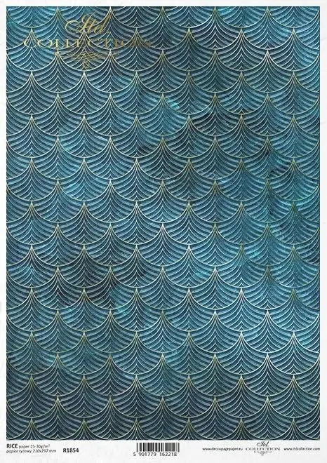 ITD Collection Rice Paper for Decoupage R1854 Size A4 - 210x297 mm, 8.27x11.7 wallpaper motif, background, wallpaper, art deco, Blue, Waves ITD Collection