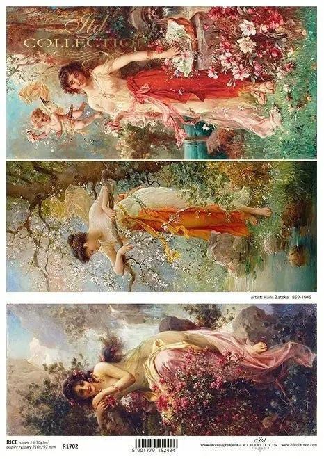ITD Collection Rice Paper for Decoupage R1702 A4 - 210x297 mm, 8.27x11, Paintings, Woman, Lady, Spring, Retro, Vintage, flowers, Romantic ITD Collection