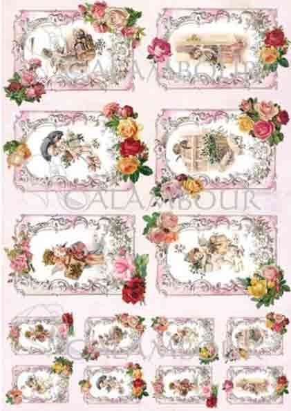 Calambour, Italian Design, Christmas Collection, Angels, Shabby chic, Squares, Roses, DGR264, Rice Paper, Decoupage 32 x 45 cm 12.5 x 17 in