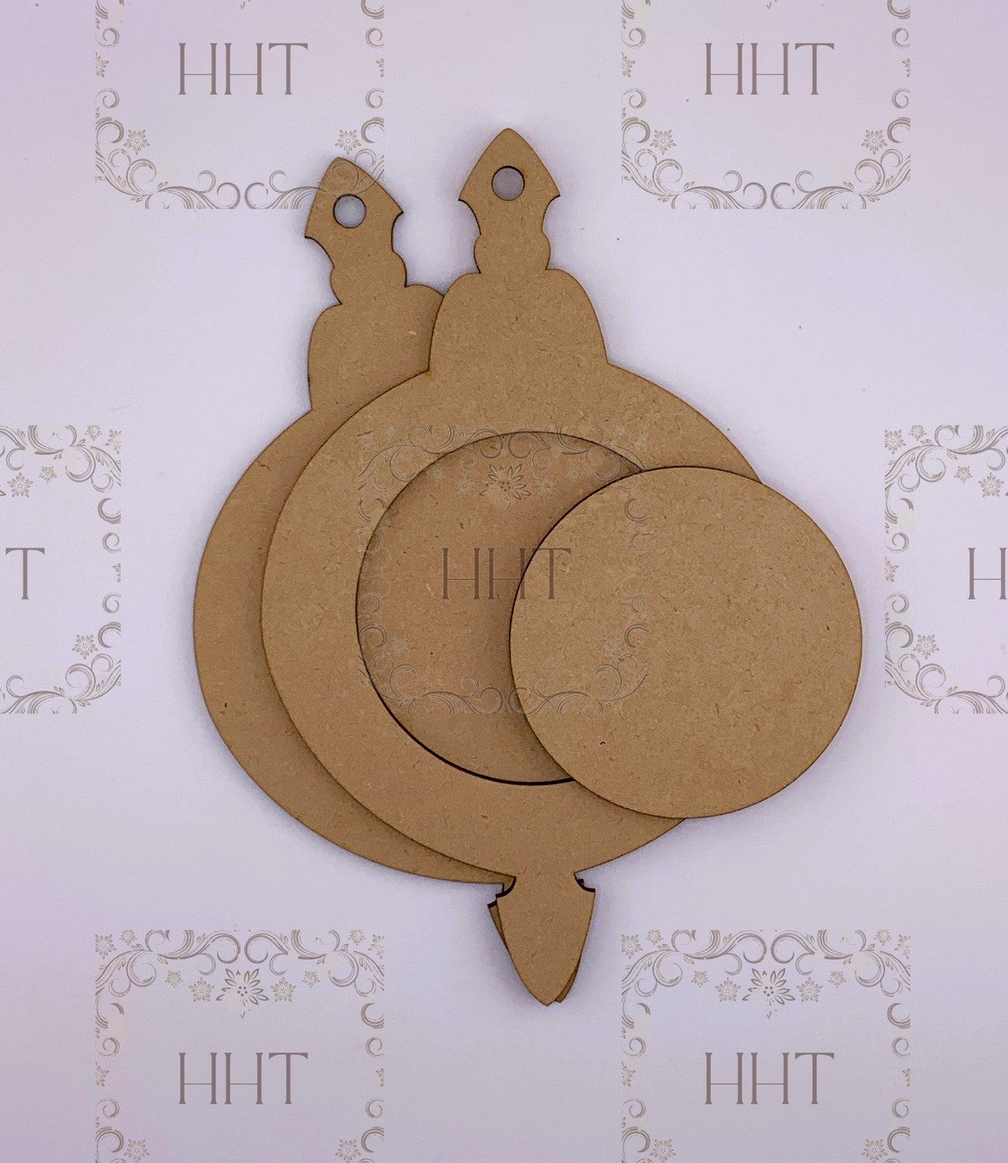 Laser Cut MDF, Vintage Style, Christmas, Pendant, Ornament, Base, Blank, Frame, 3-piece, Decoupage, Crafts, Mixed Media, 2 sizes, 1/8