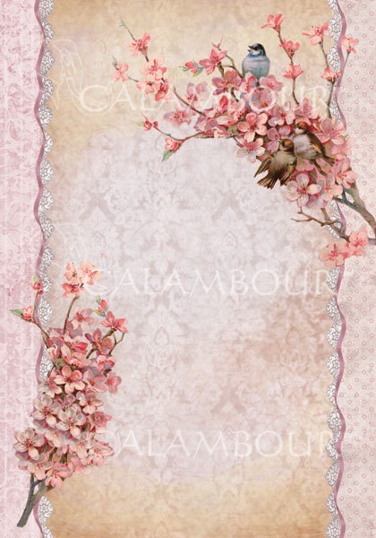 Calambour Design, Bonheur Collection, Shabby Chic, Catherine Klein, Lace, Flowers, Birds, DGR219, Rice Paper Decoupage 32 x 45 cm 12.5x17 in