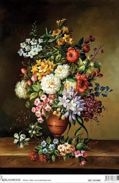 Calambour Design, Flemish Collection, Shabby Chic, Vintage Style, Flowers, Vase, Painting, FIAM19, Rice Paper, Decoupage 32x45cm 12.5x17in
