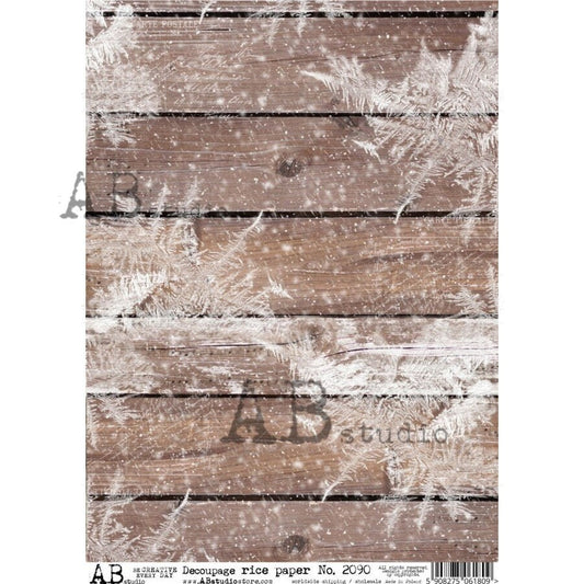 AB Studio Christmas, Christmas, Ice Crystals, Rustic Wood, Background, Wallpaper, 2090, A4, 8.27 X 11.69 Rice Paper, Decoupage, Imported