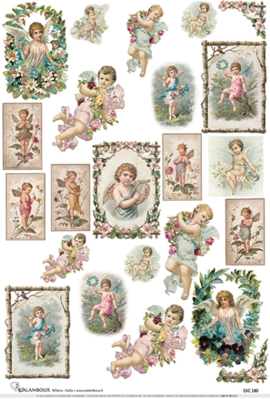 Calambour Design, Big Small Collection, Angels, Shabby Chic, Cupids, Squares, EASY-180, Decoupage Classic Paper, Acid Free, 27 x 19 inches