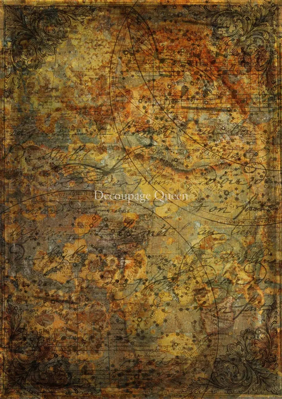 Decoupage Queen, Hobbilicious, Celestial Grunge, Amber, Size A4, 8.3" X 11.7", Rice Paper for decoupage, 0392 Decoupage Queen