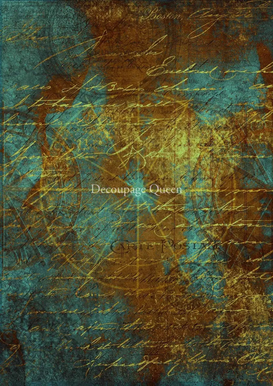 Decoupage Queen, Hobbilicious, Mapped, Blue, Amber, Gold, Background, wallpaper, Size A4, 8.3" X 11.7", Rice Paper for decoupage, 0395 Decoupage Queen